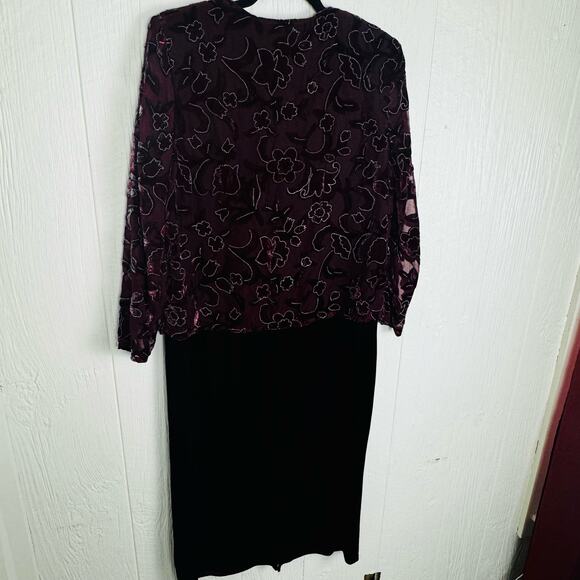 Miss Dorby Vintage Velvet Burnout Velour Midi Cardigan Dress Size XL Petite Red - Picture 7 of 12